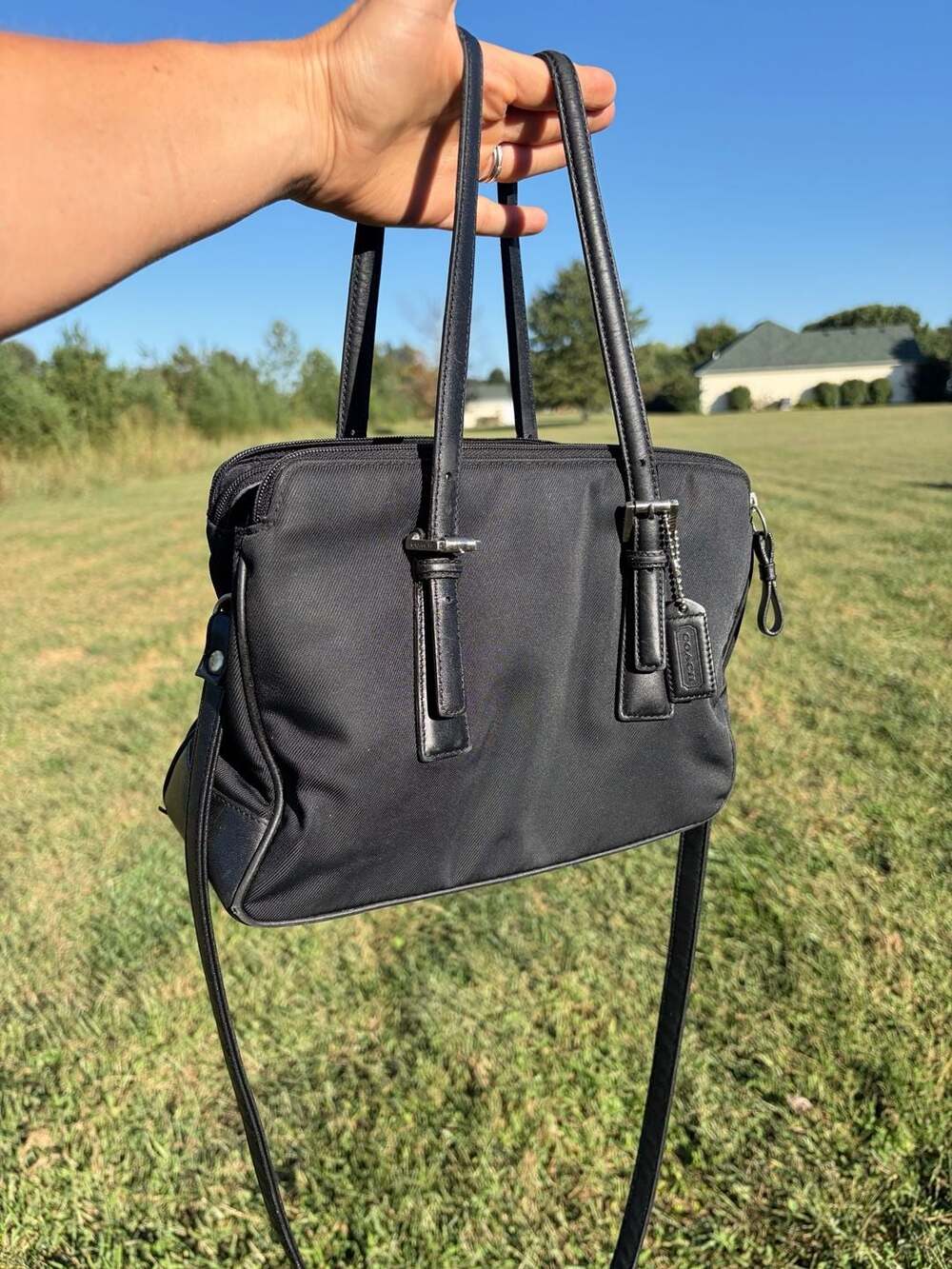 Vintage Y2K 2001 Coach Mercer 7436 Black Nylon Leather Satchel Crossbody